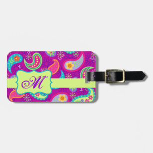 Magenta Lila Green Modern Paisley Monogram Gepäckanhänger