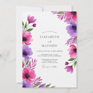 Magenta Lila Künstlerische Blütenhochzeit Einladung