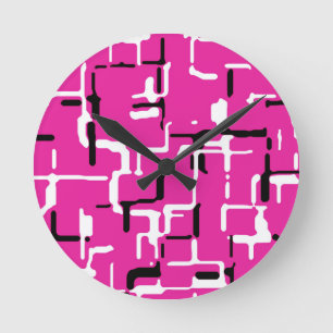Magenta Lila Pink Schwarz-weiß Runde Wanduhr