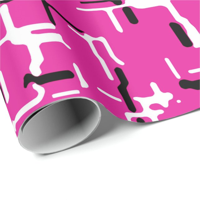 Magenta Lila rosa Schwarz-weißes Abstraktes Muster Geschenkpapier (Rolleneckpunkt)