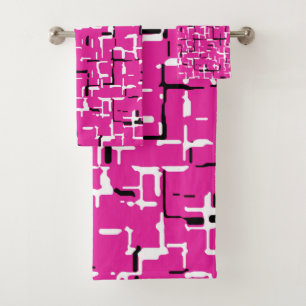 Magenta Lila rosa Schwarz-weißes COOLES Muster Badhandtuch Set