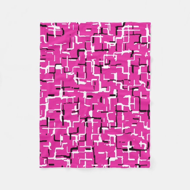 Magenta Lila rosa Schwarz-weißes Muster Fleecedecke (Vorderseite)