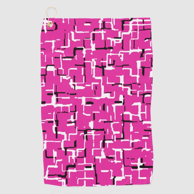 Magenta Lila rosa Schwarz-weißes Muster Golfhandtuch (Vorderseite)
