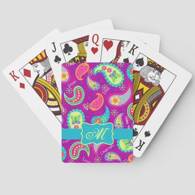 Magenta Lila Türkis Modernes Paisley Muster Spielkarten (Rückseite)