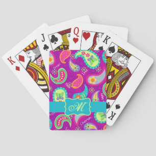 Magenta Lila Turquoise Modern Paisley Monogram Spielkarten