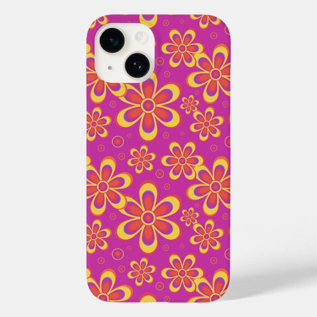Magenta Lila Yellow Groovy Blume Pattern Case-Mate iPhone 14 Hülle (Rückseite)