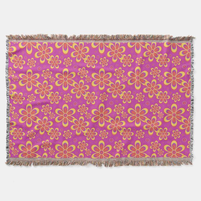 Magenta Lila Yellow Groovy Blume Pattern Decke (Vorderseite)