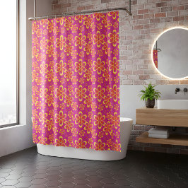 Magenta Lila Yellow Groovy Blume Pattern Duschvorhang