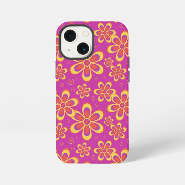 Magenta Lila Yellow Groovy Blume Pattern iPhone 13 Mini Hülle (Rückseite)