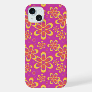 Magenta Lila Yellow Groovy Blume Pattern iPhone 15 Plus Hülle