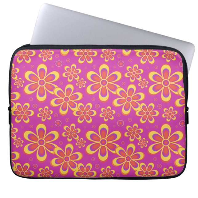 Magenta Lila Yellow Groovy Blume Pattern Laptopschutzhülle (Vorderseite)