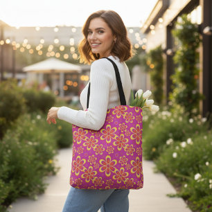 Magenta Lila Yellow Groovy Blume Pattern Tasche