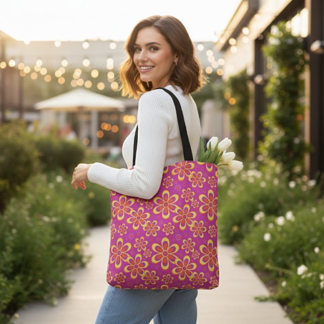 Magenta Lila Yellow Groovy Blume Pattern Tasche (Von Creator hochgeladen)
