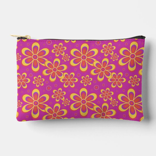Magenta Lila Yellow Groovy Blume Pattern Zubehörtasche (Vorderseite)