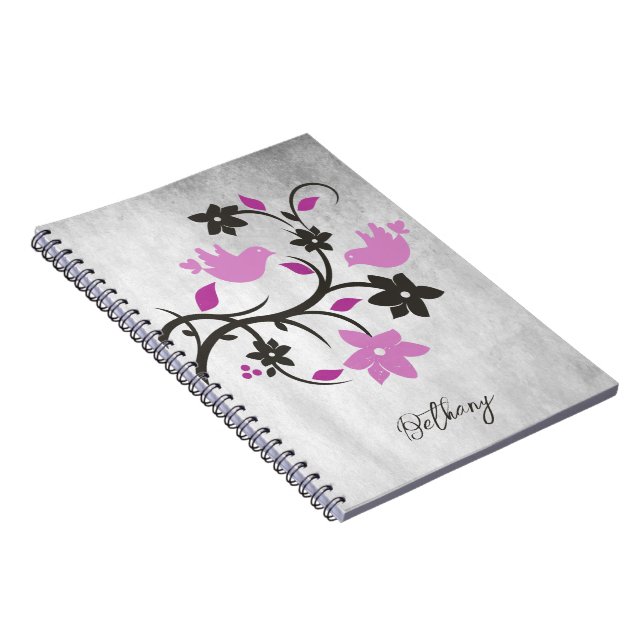 Magenta Lovebirds Carnet personnalisé (Côté Droit)