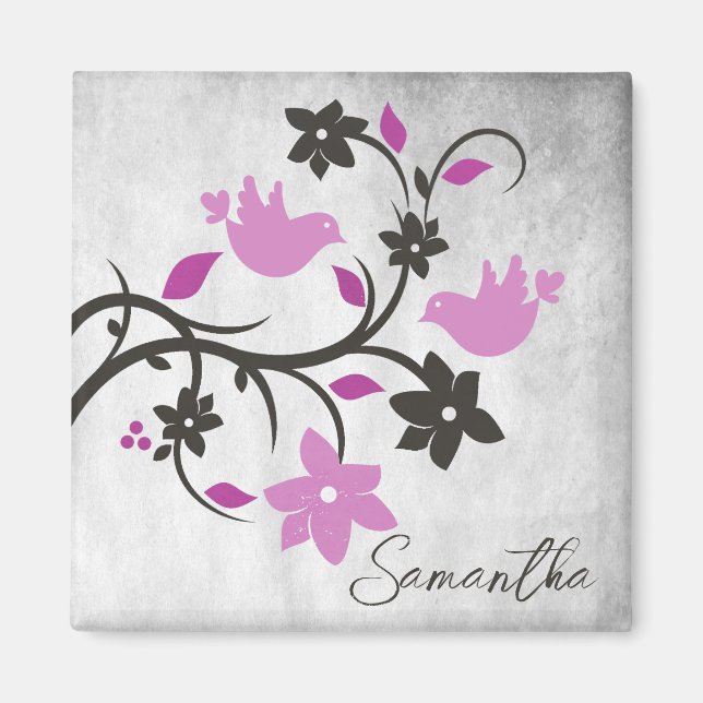 Magenta Lovebirds Personalisiert Magnet (Vorne)