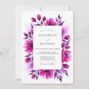 Magenta Malerische Blütenhochzeit Einladung