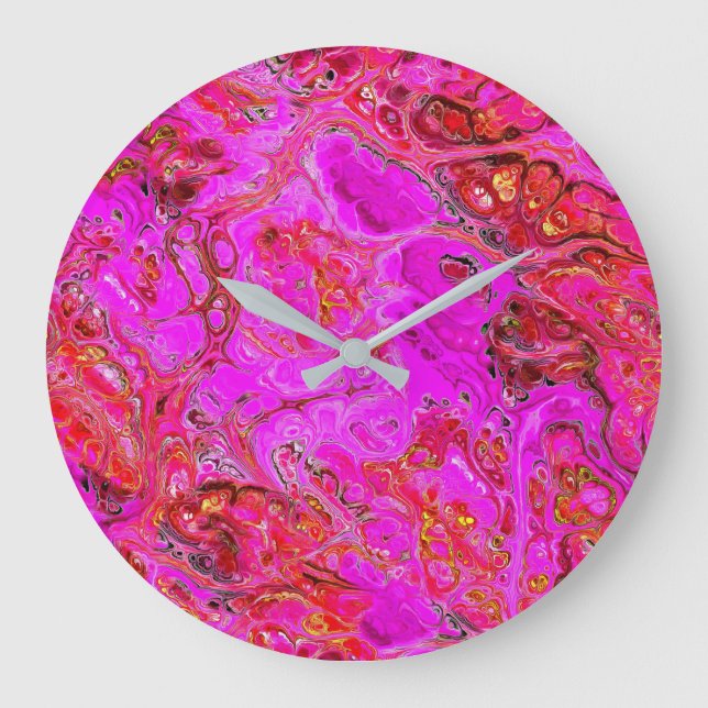 Magenta Marble Swirl Wall Clock Große Wanduhr (Vorderseite)