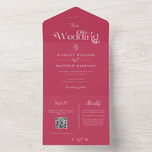 Magenta Mariage Whimsical tout en une invitation (À l'intérieur)