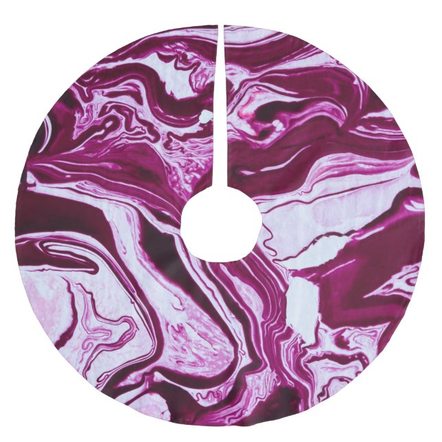 Magenta Marmortextur: Abstrakte Fluid Art Polyester Weihnachtsbaumdecke (Vorderseite)