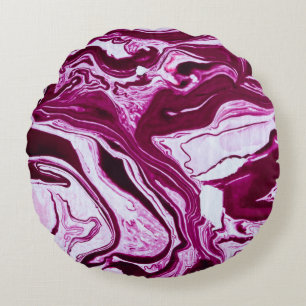 Magenta Marmortextur: Abstrakte Fluid Art Rundes Kissen