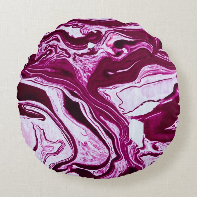Magenta Marmortextur: Abstrakte Fluid Art Rundes Kissen (Vorderseite)