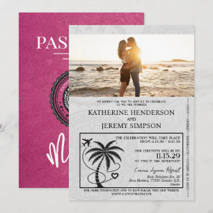 Magenta Mexico Passport Wedding Einladung
