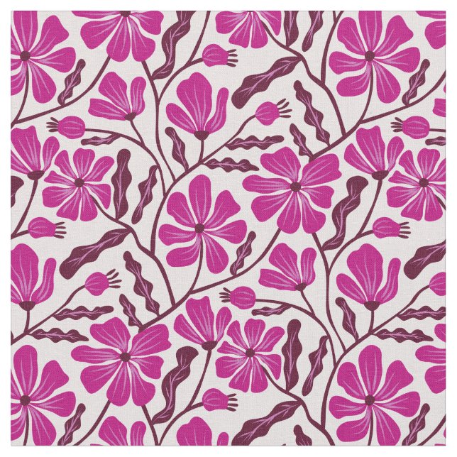 Magenta Mid Century Modern Floral Pattern Stoff (Nahaufnahme)