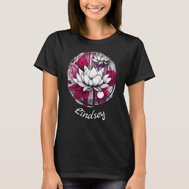 Magenta modernes mädchenhaftes Design mit Lotus-Bl T-Shirt (Vorderseite)