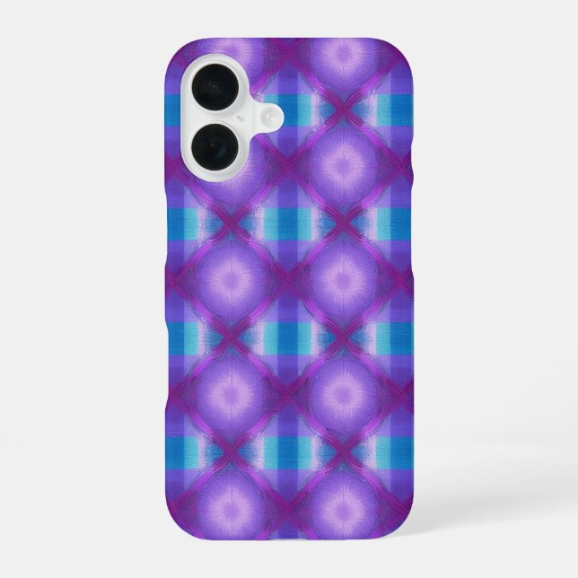Magenta mystical Grid turquoise geometric iPhone 16 Hülle (Rückseite)