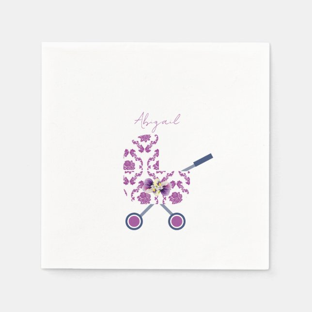 Magenta & Navy Damask Pram Floral Baby Dusche Serviette (Vorderseite)