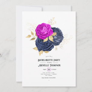 Magenta-Navy und Gold Blumen-Junggesellinnenabschi Einladung