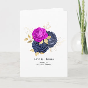 Magenta-Navy- und Gold-Blumenhochzeit Dankeskarte