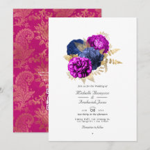 Magenta Navy und Gold Floral Wedding QR Code UAwg