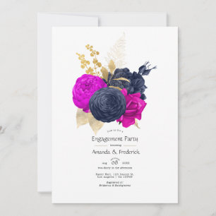 Magenta Navy und Gold Florale Verlobungsfeier Einladung