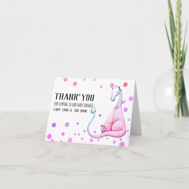 *~* Magenta Niedlich Dragon Baby Dusche Vielen Dan Dankeskarte (Vorderseite)