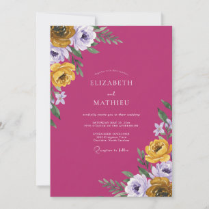 Magenta-Ocker-Ranunculus-Eukalyptus-Hochzeit Einladung