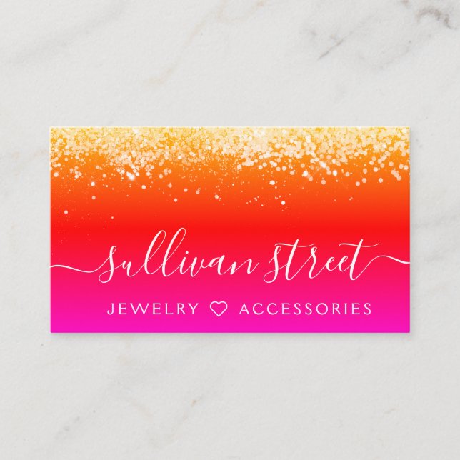 Magenta Orange Holographic Glitzer Juwelier Visitenkarte (Vorderseite)