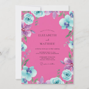 Magenta-Orchidee-Aqua-Hochzeit Einladung