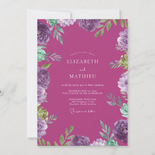 Magenta-Orchideen-Hochzeit bemalt Einladung