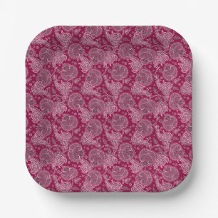 Magenta Paisley Damast Blumen orientiert ethnisch Pappteller