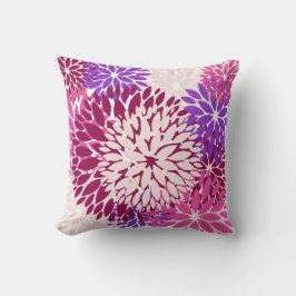 Magenta Peach Burgundy und Lila stilisierte Dahlia Kissen
