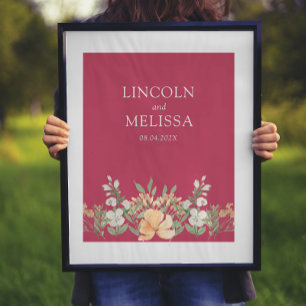Magenta, Peach und White Floral Wedple Poster