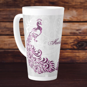 Magenta Peacock Mug Latte Personnalisé