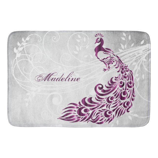 Magenta Peacock Personalisiert Bath Mat Badematte (Vorderseite)