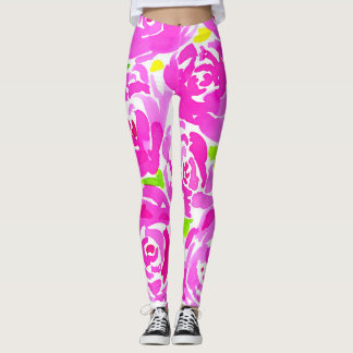 Magenta Peonies Wasserfarbmuster Leggings