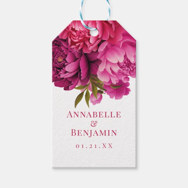 Magenta Peony Floral Wedding Geschenkanhänger (Vorderseite)