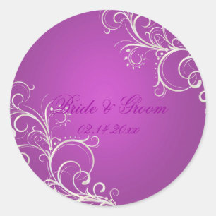 Magenta Perle Wirbel Hochzeitsticker Runder Aufkleber
