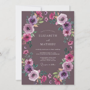Magenta-Pflaume-Blüten-Hochzeit Einladung
