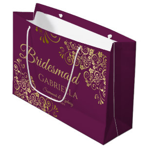 Magenta Pflaume und goldene Locken Elegante Brautj Große Geschenktüte